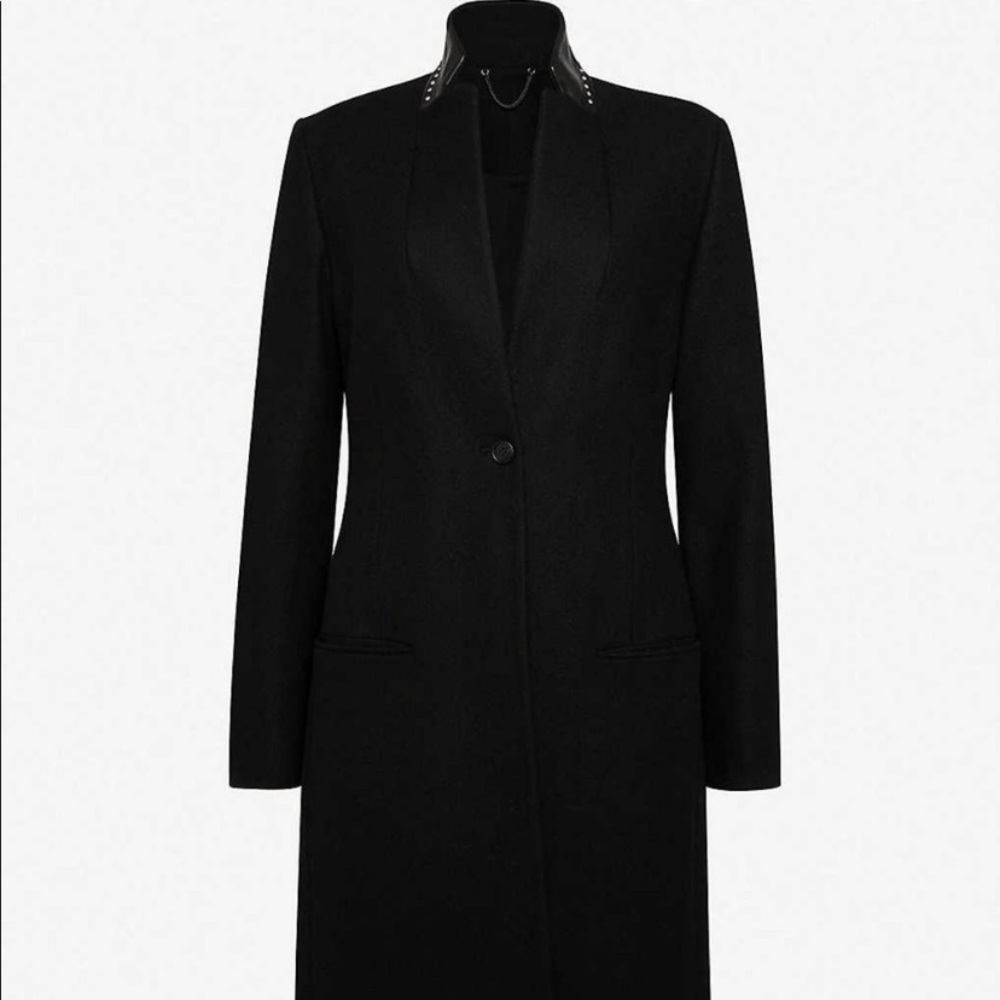 All Saints Leni Wool Coat w Studded Leather Collar